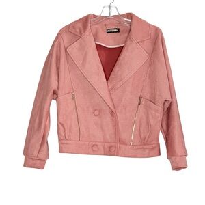 Tahari Pink Faux Suede Cropped Moto Blazer Jacket Size Large